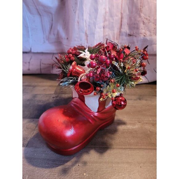 Stocking boot floral Mistletoe bell ornament center piece xmas decor - Picture 1 of 7